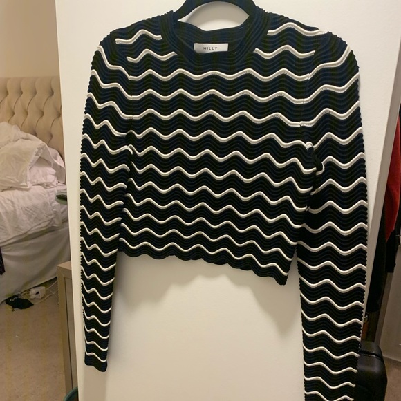 MILLY Black/white Wave woven cropped top sz. S - Picture 4 of 4